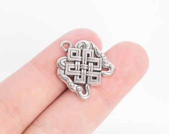 10 Chinese Knot Charm Antique Silver Tone  (66229-533)
