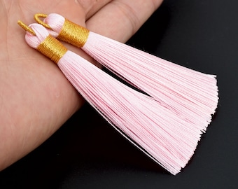 4 Tassels 3.14" / 8cm Artificial Silk Mala Tassel with Top Loop Baby Pink Color  (64218-2476)