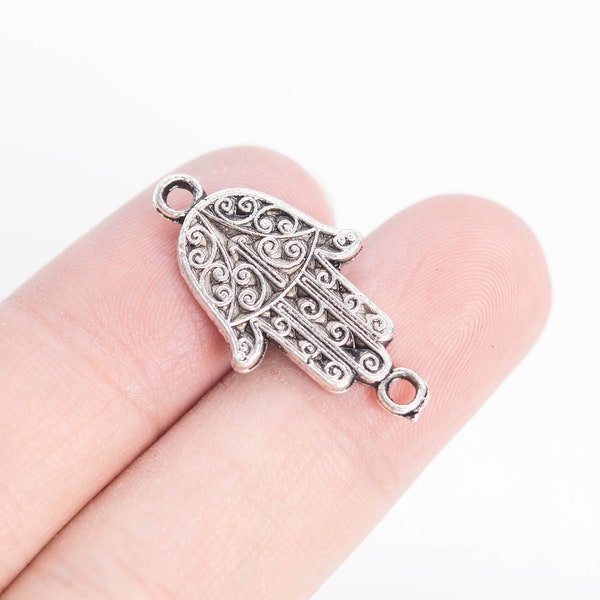 5 Hamsa Hand Connector Charm Antique Silver Tone  (66200-584)