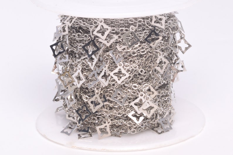 30003-S41 1 FT Floral Square Slice Cable Chain Silver Tone Brass Chains