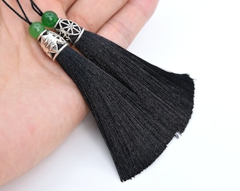 4 Quasten 3.54"/ 9 cm Kunstseide Mala Quaste Metallkappe Schwarze Farbe - Menge wählen (64236-2478)
