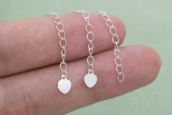 925 Sterling Silver 2.3mm Solid Oval Extender With Heart – 4" Chain Necklace Extender