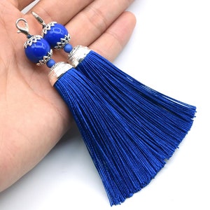 2 Tassels 4.33" / 11cm Polyester Mala Tassel with Top Lobster Clasp Royal Blue Color (60766-005)