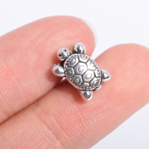 10 pcs 12x9mm Turtle Spacer Beads Antique Silver Tone (64537-2539)