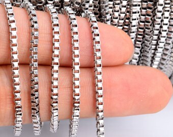 1 YD Box Chain Silver Tone 2.5mm Stainless Steel Chains (60934-S38)
