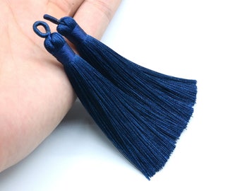 2 Tassels 3.54" / 9cm Polyester Mala Tassel with Top Loop Navy Blue Color (60821-052)