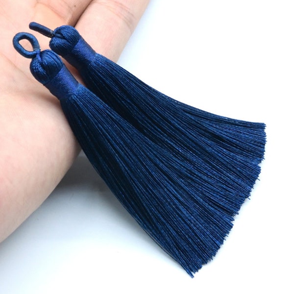 2 Tassels 3.54" / 9cm Polyester Mala Tassel with Top Loop Navy Blue Color (60821-052)