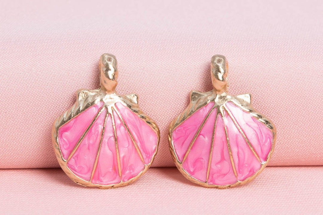 4 Enamel Shell Charm Gold Tone With Pink Enamel 65349-3280 - Etsy