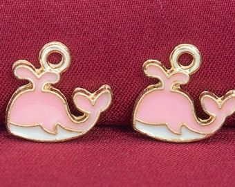 12 Enamel Whale Charm Gold Tone With Pink Enamel (65730-3303)