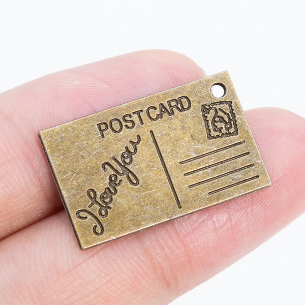 10 Postcard Charm Double Sided Antique Bronze Tone  (64993-1265)