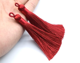 4 Tassels 3.54" / 9cm Polyester Mala Tassel with Top Loop Wine Red Color (60818-052)