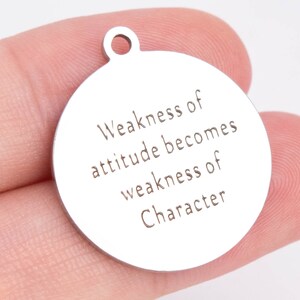 1 pcs Stainless Steel Albert Einstein Quote, Weakness Of Attitude Becomes Weakness Of Character coin Charm (41044-2171)