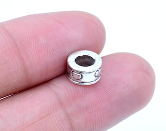 20 pcs 8x4mm Heart Tube Spacer Beads Antique Silver Tone (62544-2280)