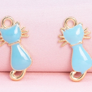 12 Enamel Cat Charm Gold Tone With Blue Enamel (65444-3285)