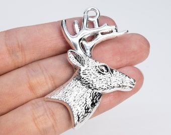 4 Deer Head Charm Antique Silver Tone (66993-3429)