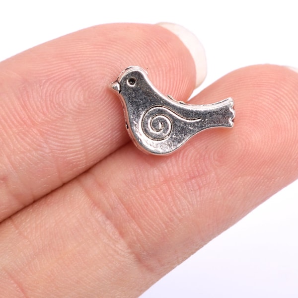 10 pcs 14x8mm Bird Spacer Beads Antique Silver Tone (63715-2412)