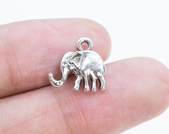 10 Elephant Charm Double Side Antique Silver Tone  (66440-3362)