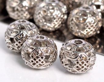 20 pcs 9mm Chinese Knot Round Spacer Beads Silver Tone (60372-1645)