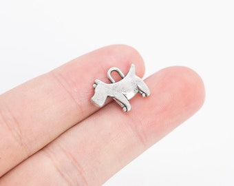 10 Dog Charm Double Sided Antique Silver Tone  (66033-117)