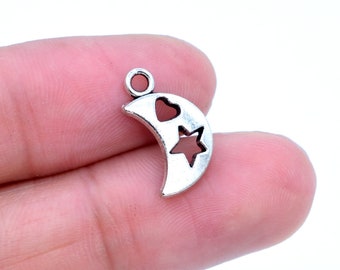 20 pcs Moon Charm Antique Silver Tone  (61722-2062)