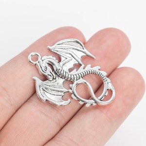 4 Dragon Charm Antique Silver Tone  (66799-3398)