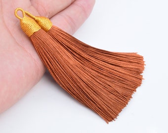 4 Tassels 3.14" / 8cm Polyester Mala Tassel with Top Loop Chocolate Color (64166-2471)