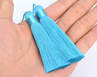 4 Tassels 3.14" / 8cm Artificial Silk Mala Tassel Aqua Blue Color  (60744-012)