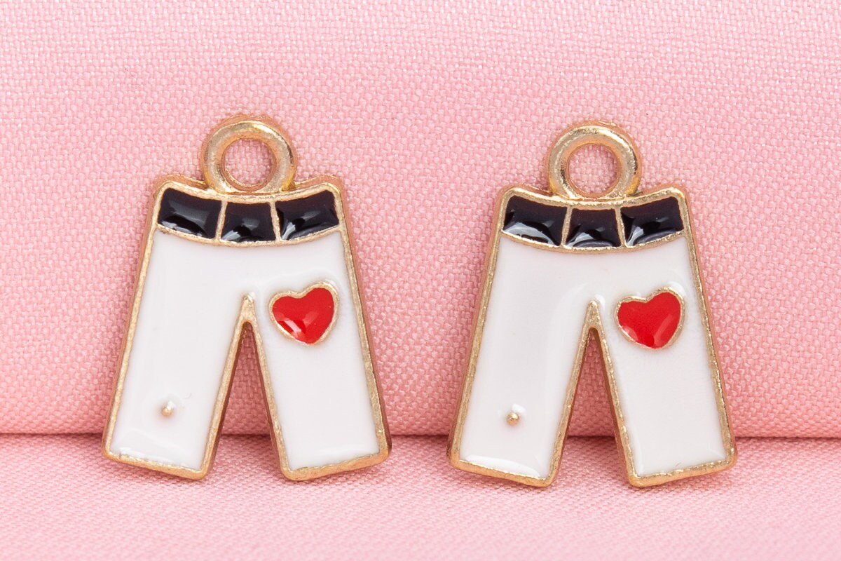 4 Enamel Jeans Charm Gold Tone White Black Enamel With Red Etsy