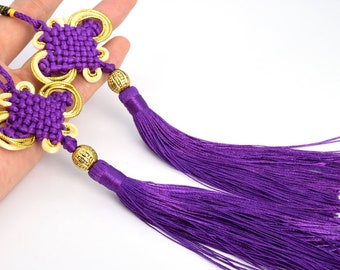4 Tassels 6.7" / 17cm Polyester Mala Chinese Knot Tassel Purple Color  (60885-055)