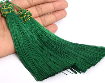 2 Tassels 5.5" / 14cm Artificial Silk Mala Tassel Grass Green Color  (60931-041)