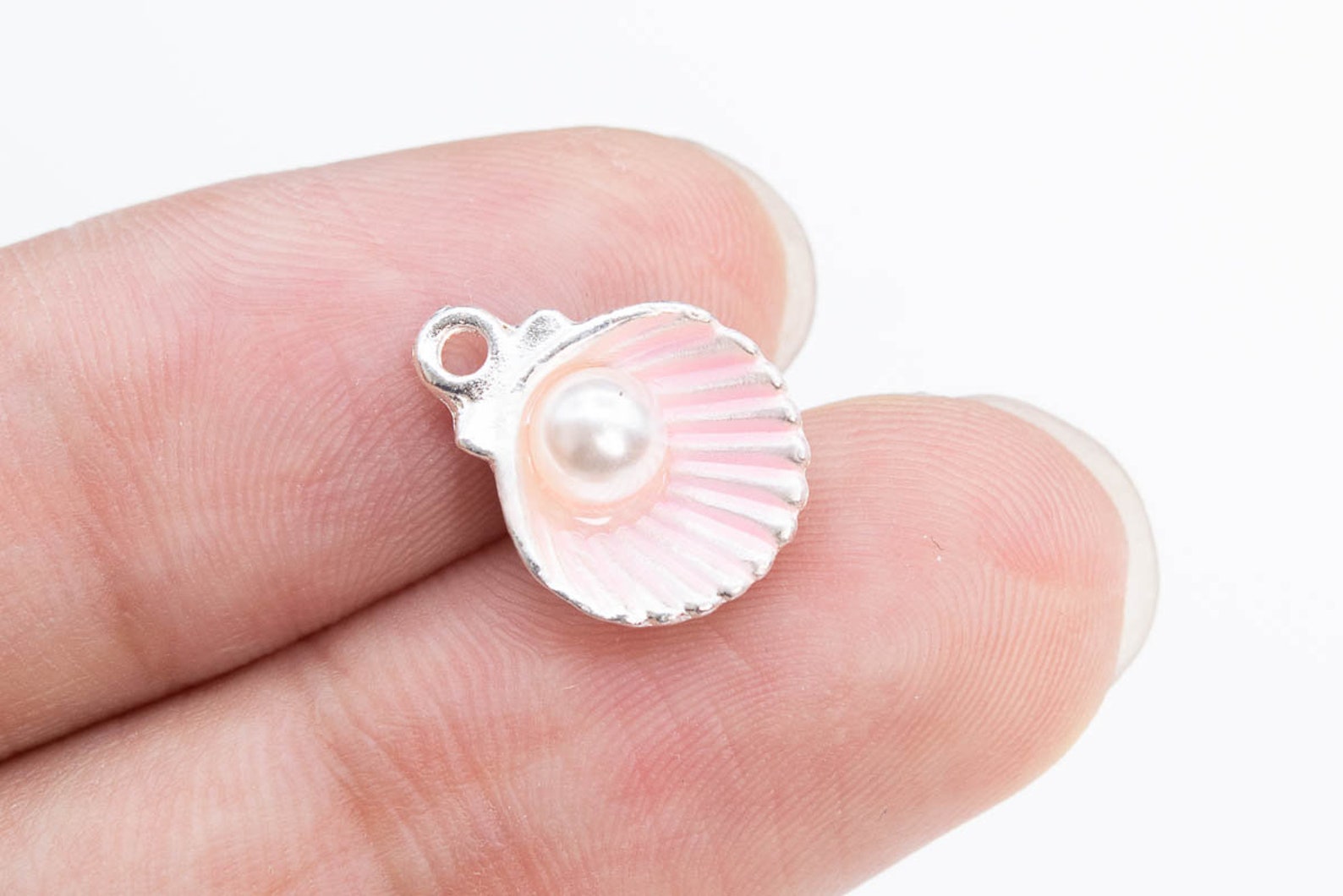 6 Enamel Shell Charm Silver Tone With Pink Enamel 65586-3294 | Etsy