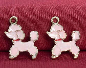4 Enamel Poodle Dog Charm Gold Tone With Pink Enamel  (65667-3299)