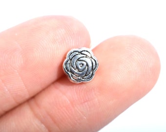 40 pcs 7mm Rose Spacer Beads Antique Silver Tone (63381-2397)