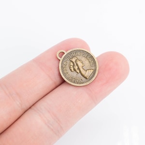 10 Queen Elizabeth The Second Coin Charm Double Sided Antique Bronze Tone (110444-3144)