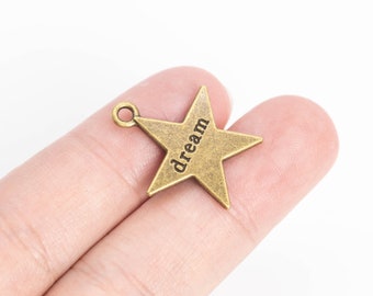 20 Dream Star Charm Double Sided Antique Bronze Tone  (110176-3131)