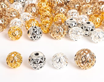 6/8/10MM Gold/Silver Tone Hollow Spacer Beads for Jewelry Making Supplies(5/10/20/40Pcs)