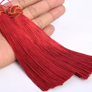 4 Tassels 5.5&quot; / 14cm Artificial Silk Mala Tassel Wine Red Color (60871-040)
