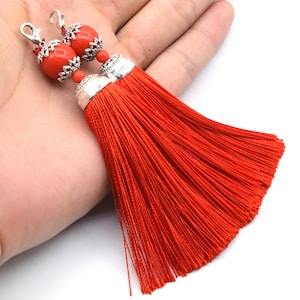 4 kwasten 11 cm polyester malakwast met karabijnsluiting rode kleur (60754-006)