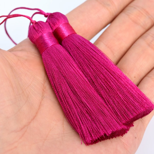 2 Tassels 3.14" / 8cm Artificial Silk Mala Tassel Fuchsia Color  (60726-014)