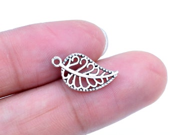 20 pcs Hollow Leaf Charm Antique Silver Tone (62204-2277)