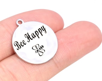 1 pcs Stainless Steel Bee Happy Coin Charm  (40308-2127)