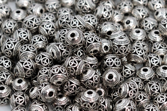 Silver Spacer Beads 8mm Antiqued Silver Plated Beads B7397 - 10