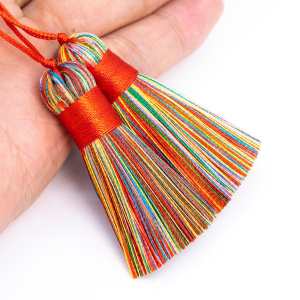 2 Tassels 2.1" / 5cm Artificial Silk Mala Tassel Rainbow Color  (64115-2464)