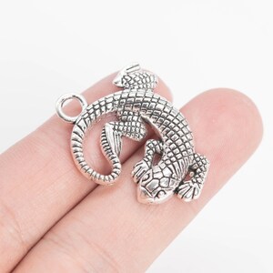 May include: Silver-toned lizard charm with a textured surface and a loop for attaching to a necklace or bracelet.