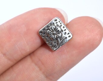 15 個 - 10 x 10 MM アンティーク シルバー トーン スクエア 