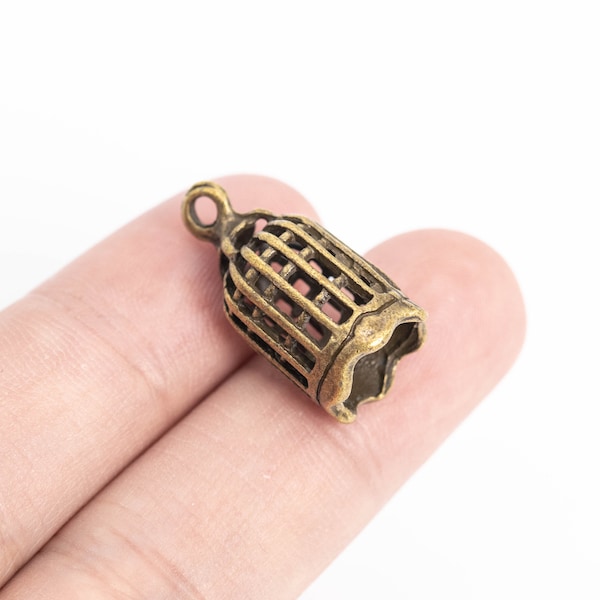 10 3D Birdcage Charm Antique Bronze Tone  (110315-3138)