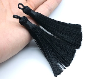 4 Tassels 3.54" / 9cm Polyester Mala Tassel with Top Loop Black Color (60817-051)