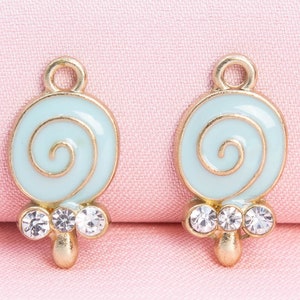 12 Enamel Lollipop Charm Gold Tone With Mint Green Enamel  (65562-3292)