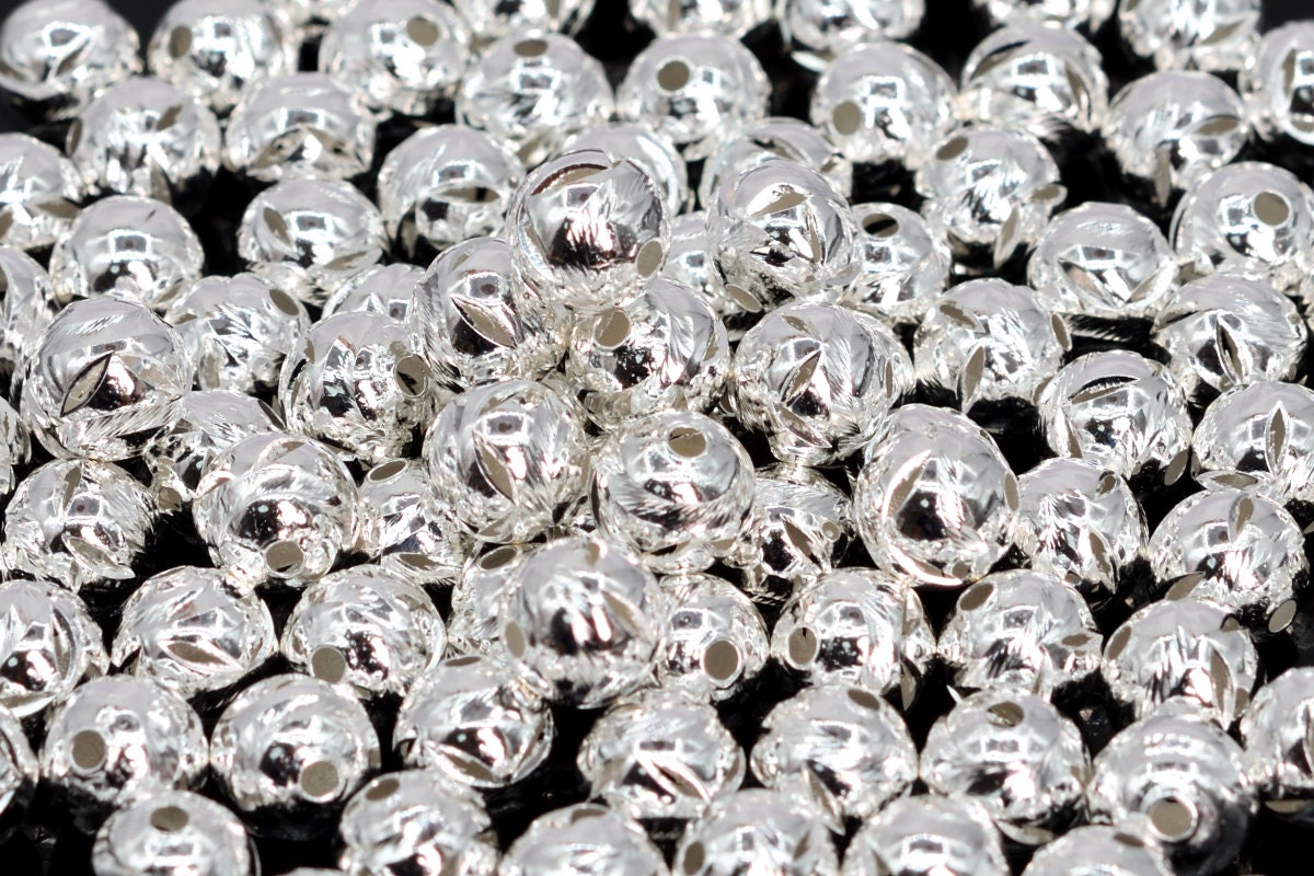 50 Perline Spaziattrici Rotonde In Argento Sterling 925 3mm Brillanti #3247