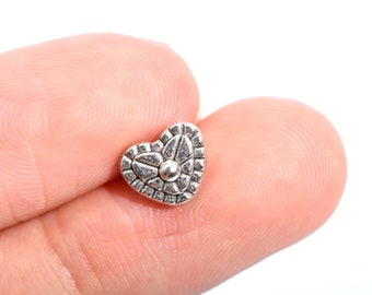 40 pcs 8x7mm Heart Spacer Beads Antique Silver Tone (63375-2396)